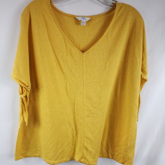 Time and Tru Yellow Womens Slit/Tie/Short Slv Wide V Neck Blouse Sz L 12-14 - Picture 2 of 11